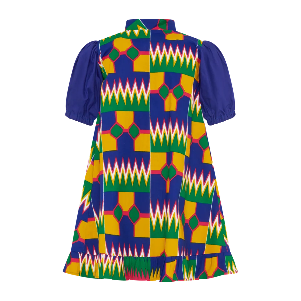 SALOME Summer Dress with Puff Sleeves - multicolor/blue