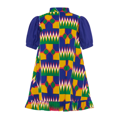 SALOME Summer Dress with Puff Sleeves - multicolor/blue