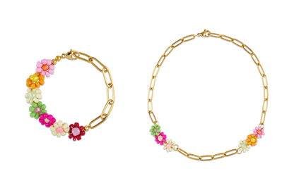 Vergoldetes Blumen-Schmuckset (Kette & Armband)