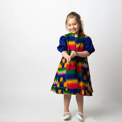 SALOME Summer Dress with Puff Sleeves - multicolor/blue